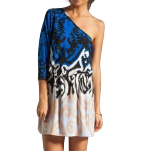 Tibi Jasmine Jersey One Shoulder Dress in Black and Ivory Multi size Small - Picture 1 of 16